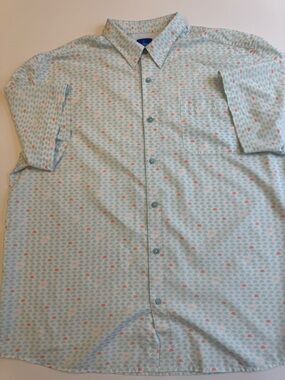 Guy Harvey Light Blue and Coral Short Sleeve Button-Up Shirt Size XXL